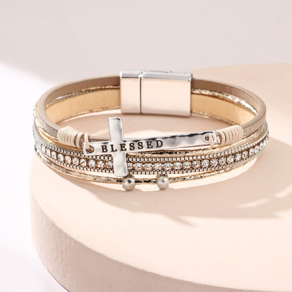 Bohemian Style Cross Micro Inlaid Diamond Magnetic Buckle Bracelet
