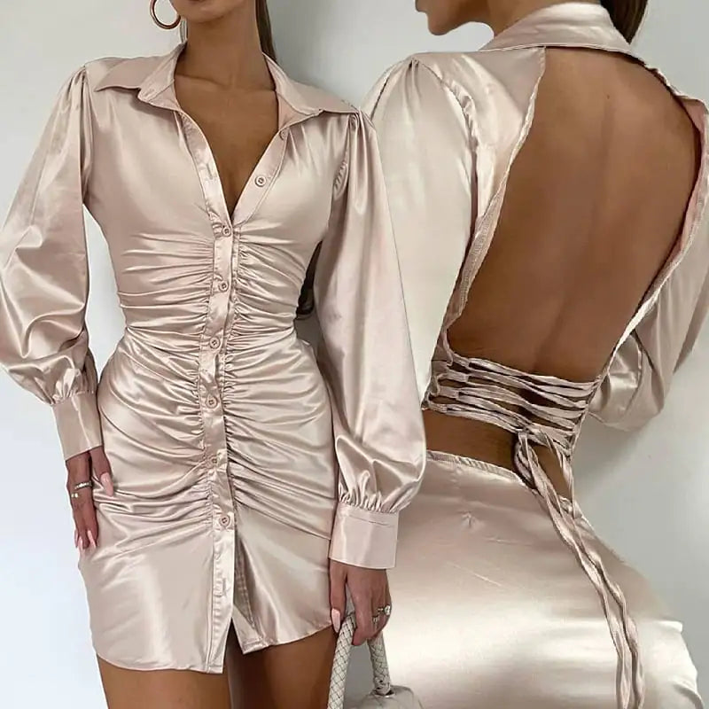 Long Sleeve Lapel Dress for Women
