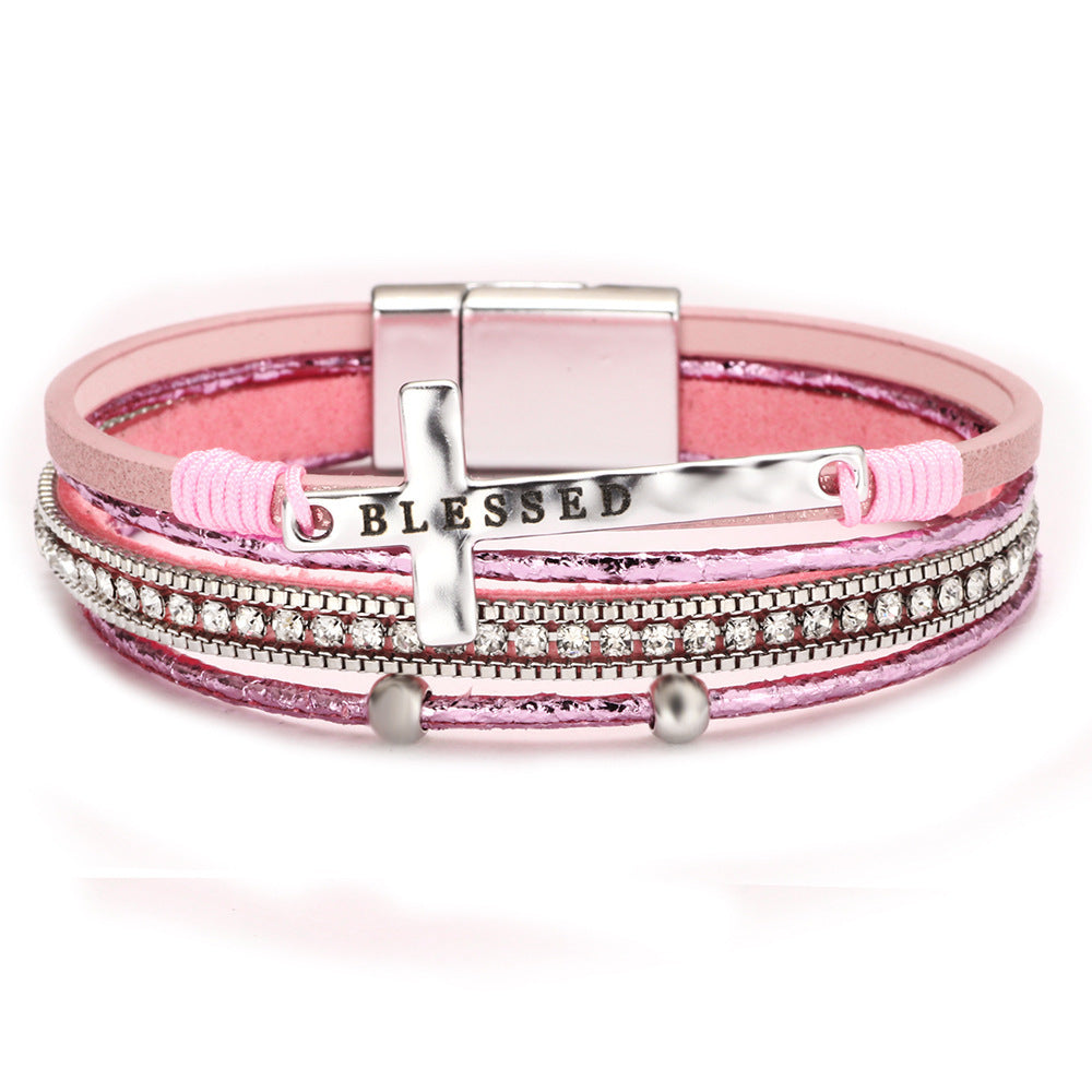 Bohemian Style Cross Micro Inlaid Diamond Magnetic Buckle Bracelet