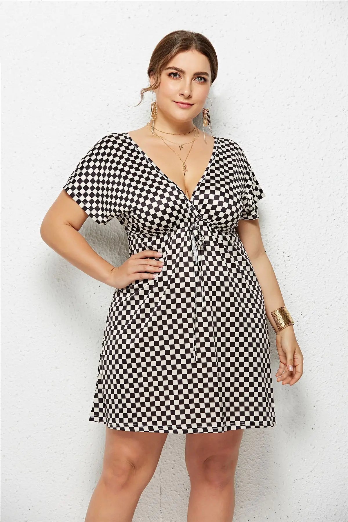 Summer Print Dress for Women - Casual Deep V Neck