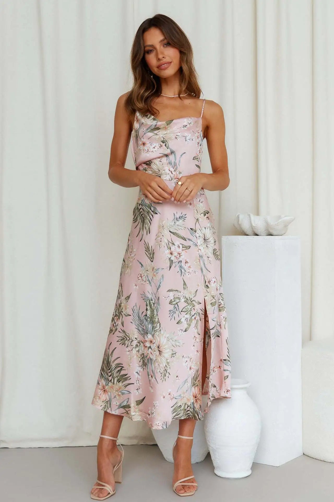 Satin Wrap Hip Dress with Suspender Detail