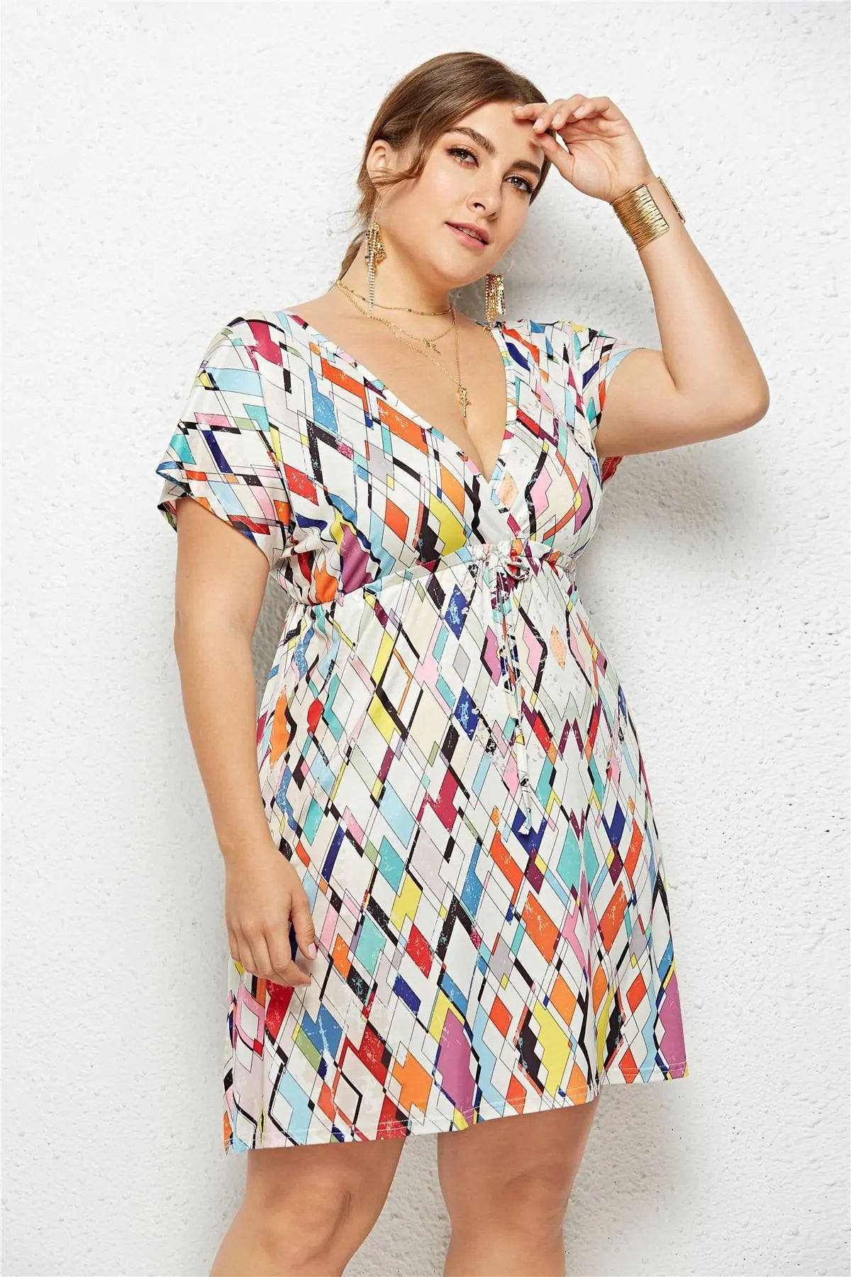 Summer Print Dress for Women - Casual Deep V Neck