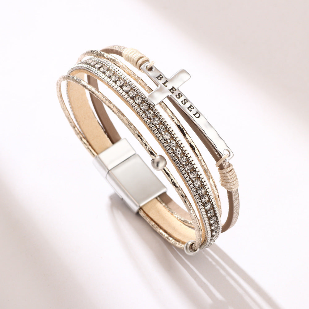 Bohemian Style Cross Micro Inlaid Diamond Magnetic Buckle Bracelet