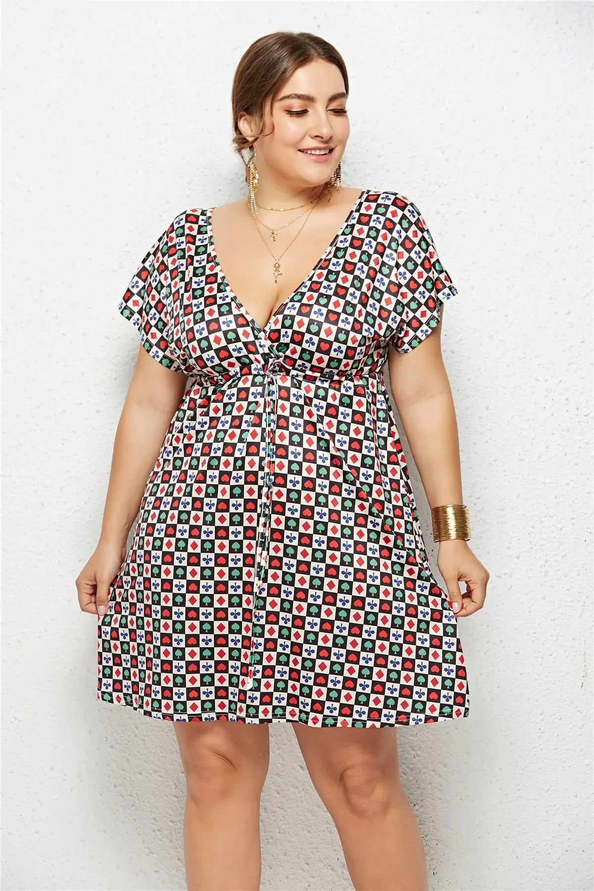 Summer Print Dress for Women - Casual Deep V Neck