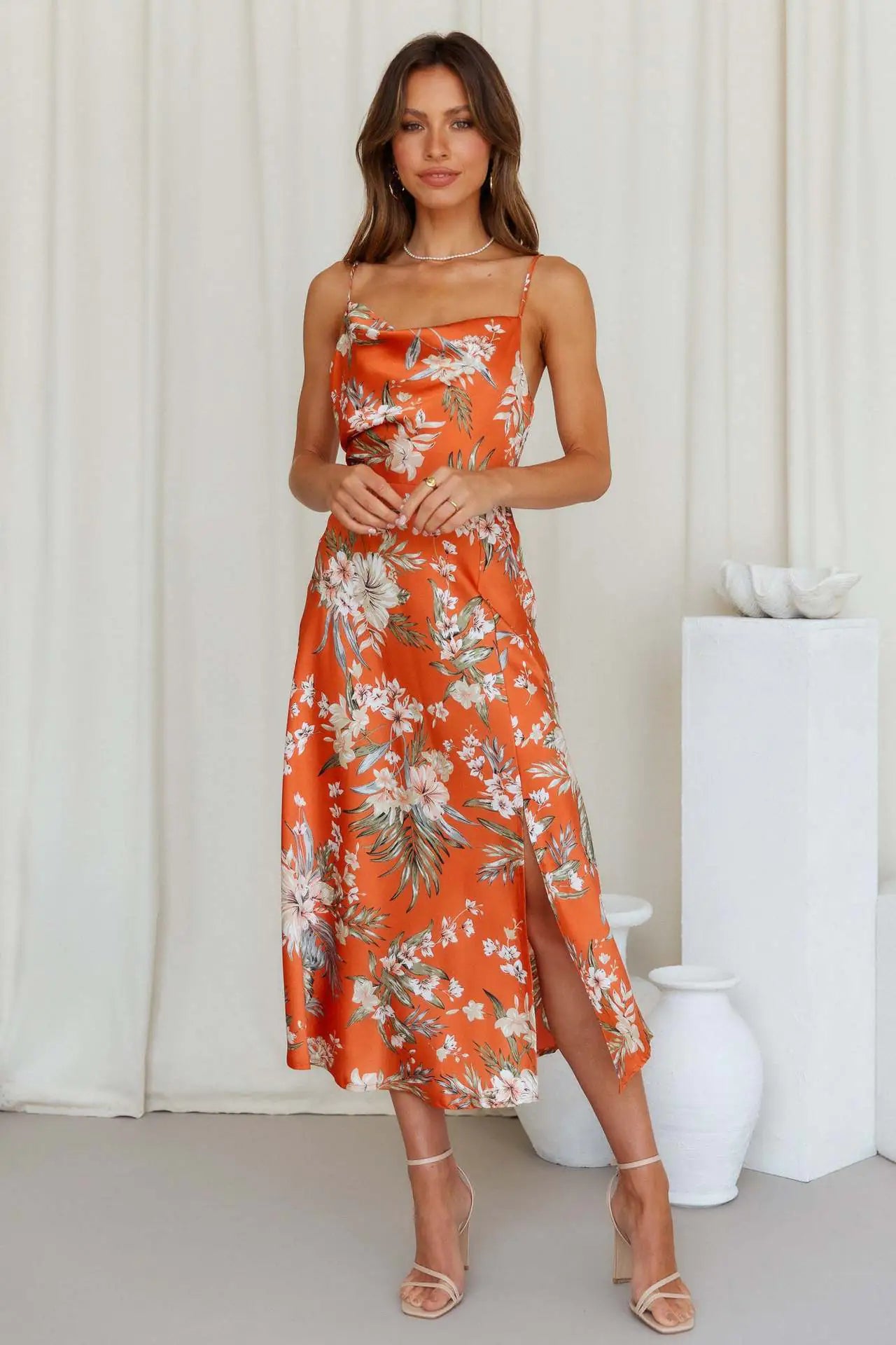 Satin Wrap Hip Dress with Suspender Detail