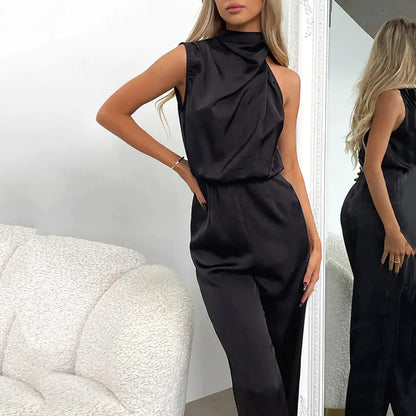 Sleeveless Irregular Neckline Slim Jumpsuit for Women