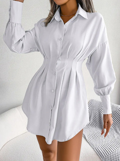 Asymmetric Waist Dress with Lantern Sleeves