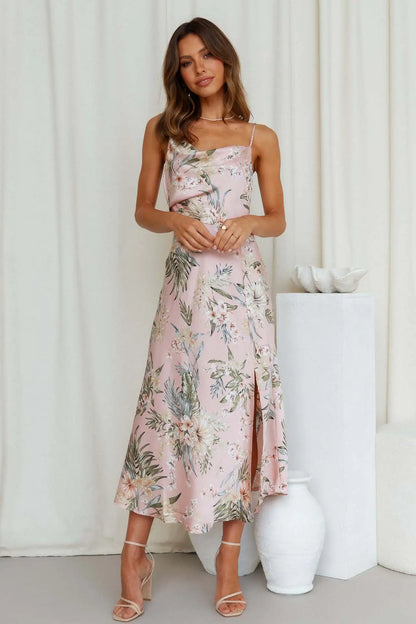 Satin Wrap Hip Dress with Suspender Detail